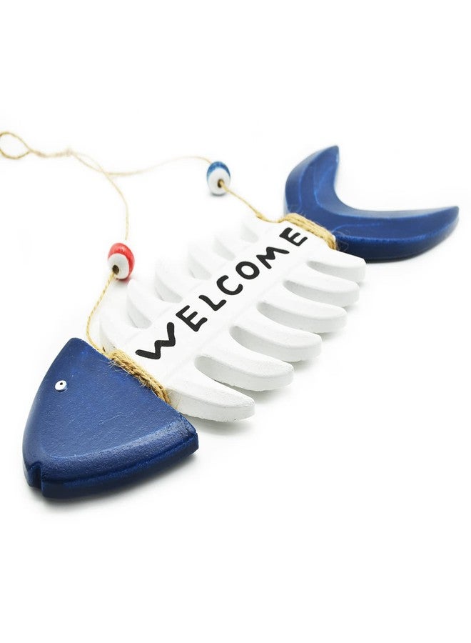 Miyolo Fish Wall Decor Mediterranean Beach Themed Welcome Sign Wooden Fish Skeleton Nautical Ornament for Kids Room Kindergarten School Bathroom 10.8" x 3.8" Porch Door Hanging Decorations - Image 2